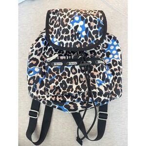 LeSportsac Blue Leopard Polka Dot Nylon Drawstring Backpack Bag